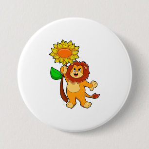 Badge Rond 7,6 Cm Lion with Flower
