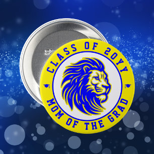 Badge Rond 7,6 Cm Lions Jaune et Bleu Mère du Diplômé