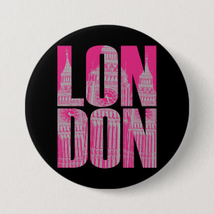 Badge Rond 7,6 Cm Londres rose