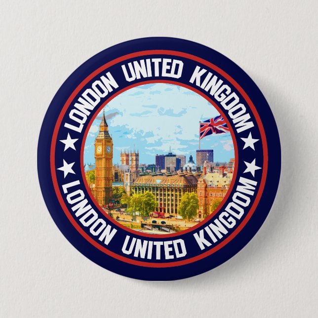 Badge Rond 7,6 Cm Londres Royaume-Uni (Devant)
