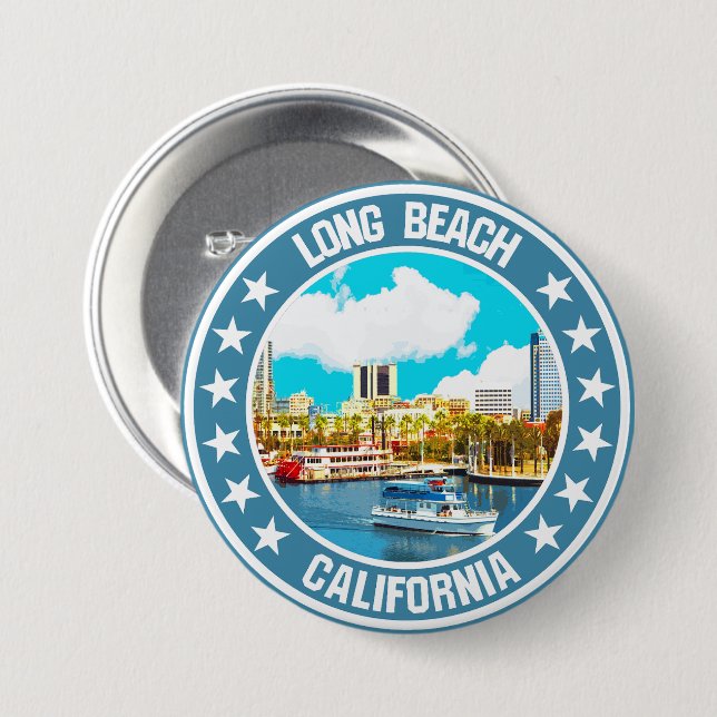 Badge Rond 7,6 Cm Long Beach (Devant & derrière)