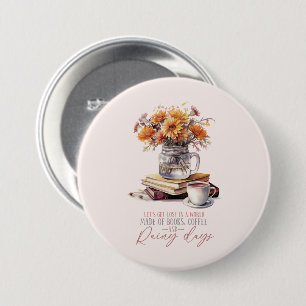 Badge Rond 7,6 Cm Lost - Livres, café et pluie Rustic