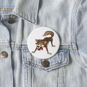 Badge Rond 7,6 Cm Loup de dessin animé avec une expression de folie