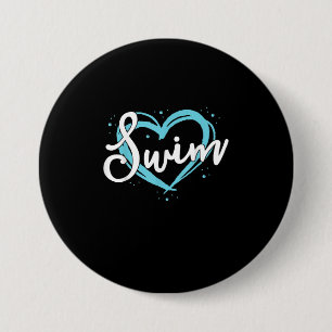 Badge Rond 7,6 Cm Love Swim Team Heart Lover Blue Swimmer