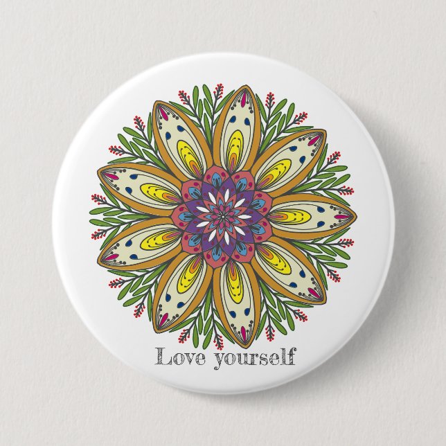 Badge Rond 7,6 Cm Love yourself mandala flowers (Devant)