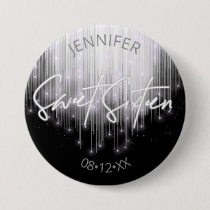 Badge Rond 7,6 Cm Lumières en cascade Sweet 16 noir et blanc ID790