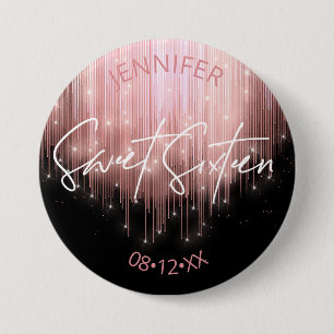 Badge Rond 7,6 Cm Lumières en cascade Sweet 16 Rose Gold ID790