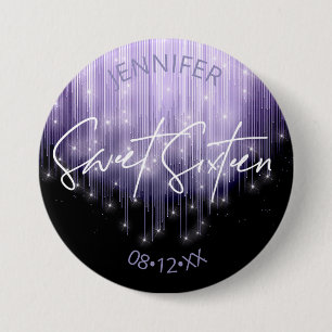 Badge Rond 7,6 Cm Lumières en cascade Sweet 16 Violet ID790