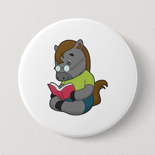 Badge Rond 7,6 Cm Lunettes de livre Nerd de cheval (Devant)