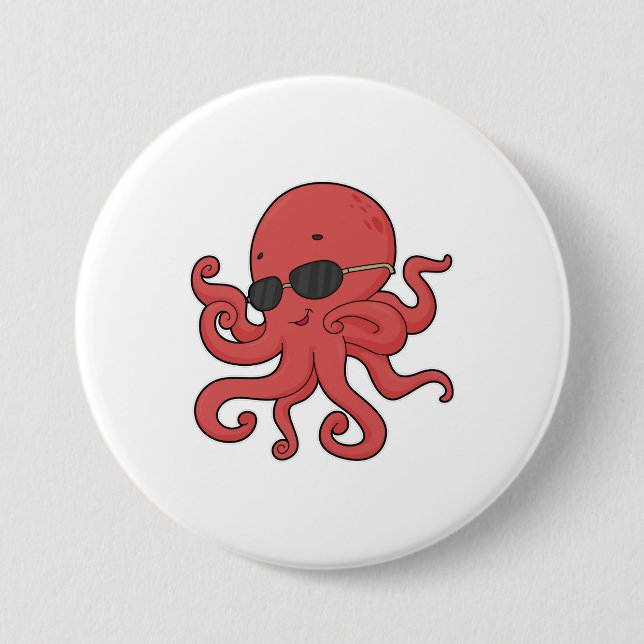 Badge Rond 7,6 Cm Lunettes de soleil de poulpe (Devant)
