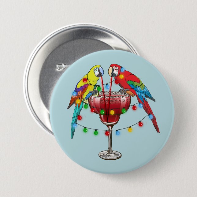 Badge Rond 7,6 Cm Macaws Tropical Boire Du Vin (Devant & derrière)