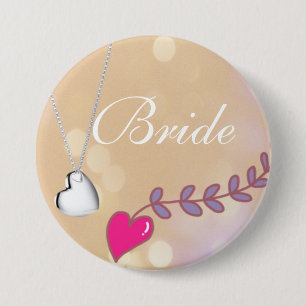 Badge Rond 7,6 Cm Magnifique cœur rose et argent mariage de la marié