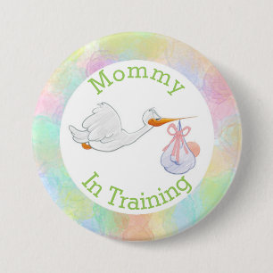 Badge Rond 7,6 Cm Maman en pastel dans la cigogne de formation avec