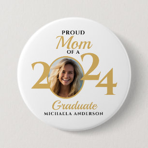 Badge Rond 7,6 Cm Maman fière d'un diplômé de 2024 Photo & Nom