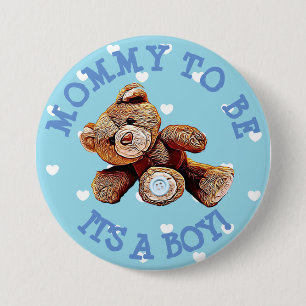 Badge Rond 7,6 Cm Maman to be blue Coeurs d'ours Baby shower Bouton