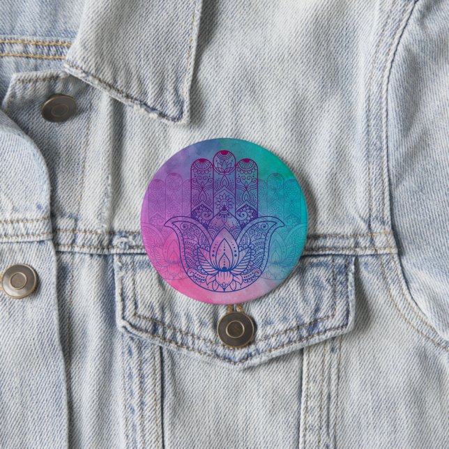 Badge Rond 7,6 Cm Mandala Henna | Lotus Hand (En situation)