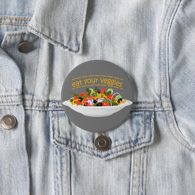 Badge Rond 7,6 Cm Mangez vos Légumes Citer salade fraîche mélange bo (En situation)