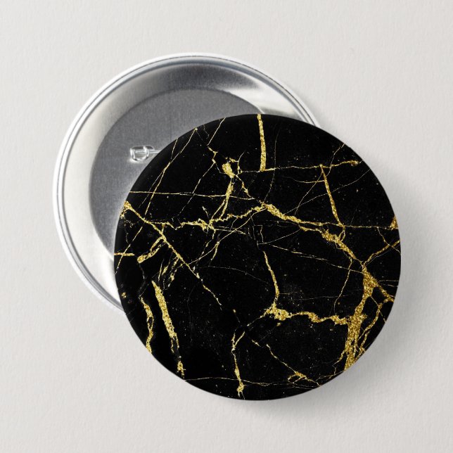 Badge Rond 7,6 Cm Marbre noir et or (Devant & derrière)