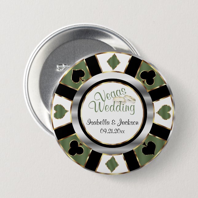 Badge Rond 7,6 Cm Mariage de style Las Vegas - Vert (Devant & derrière)