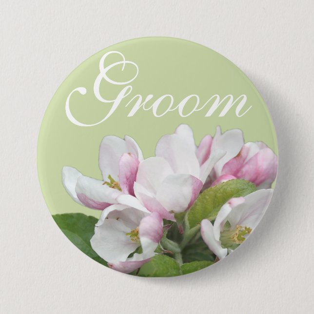 Badge Rond 7,6 Cm Mariage fleur de pomme rose clair (Devant)