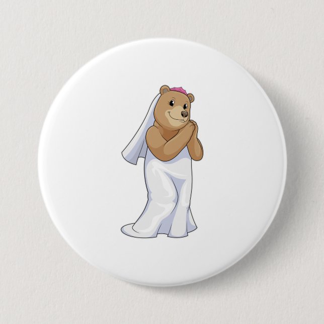 Badge Rond 7,6 Cm Mariée Ours au Voile (Devant)