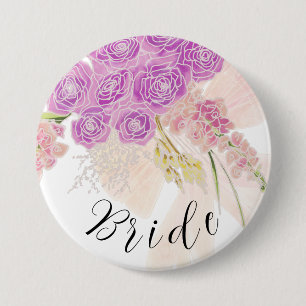 Badge Rond 7,6 Cm Mariées à l'arc rose La Boca Rosa et bouquet