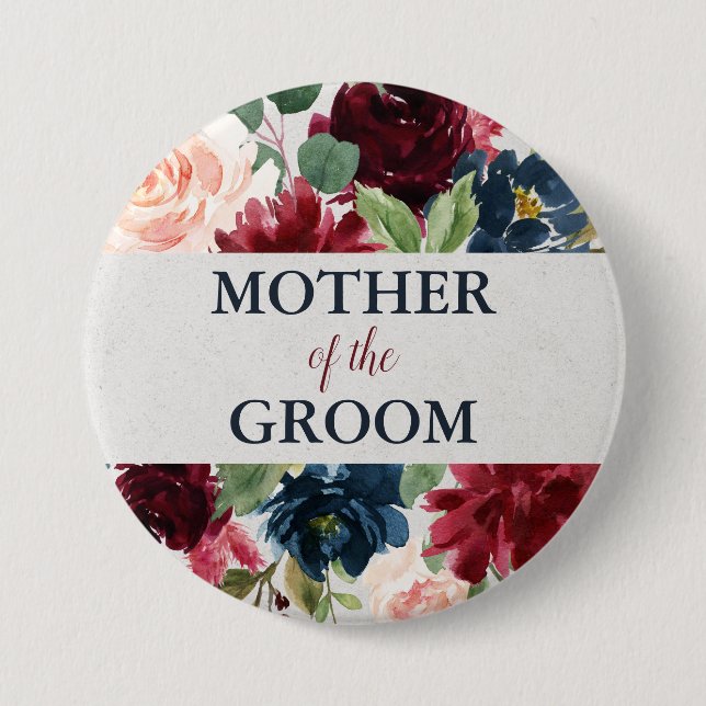 Badge Rond 7,6 Cm Marine et mère chic minable florale de Marsala de (Devant)