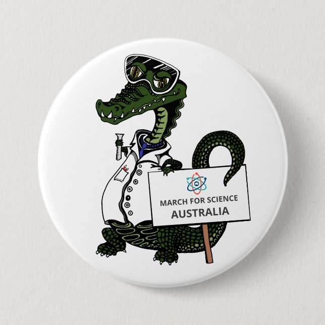 Badge Rond 7,6 Cm Mars pour la Science Australie - crocodile - (Devant)