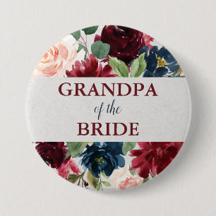 Badge Rond 7,6 Cm Marsala et grand-papa chic minable floral de