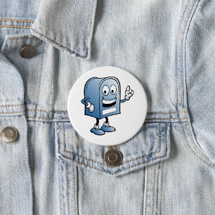 Badge Rond 7,6 Cm Mascotte de boîte aux lettres joyeux bleu caractèr