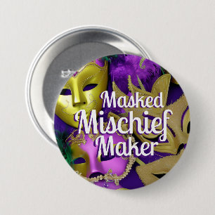 Badge Rond 7,6 Cm Masques mardi Gras violet et or mascarade