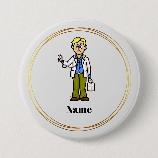 Badge Rond 7,6 Cm Médecin mâle avec bouton Stethoscope (Devant)
