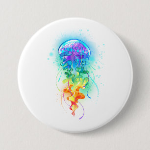 Badge Rond 7,6 Cm Méduse arc-en-ciel