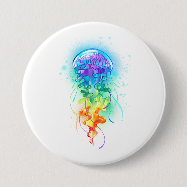 Badge Rond 7,6 Cm Méduse arc-en-ciel (Devant)