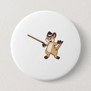 Badge Rond 7,6 Cm Meerkat avec Casquette et bâton de marche