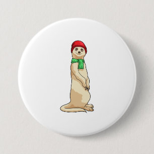 Badge Rond 7,6 Cm Meerkat avec Casquette et Écharpe