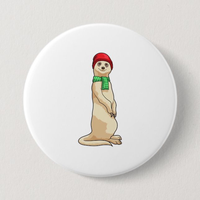 Badge Rond 7,6 Cm Meerkat avec Casquette et Écharpe (Devant)