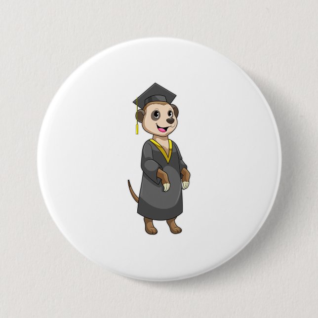Badge Rond 7,6 Cm Meerkat comme étudiant avec diplôme (Devant)