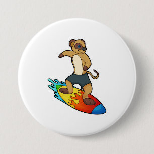 Badge Rond 7,6 Cm Meerkat comme surfeur avec Surfer
