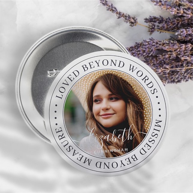 Badge Rond 7,6 Cm Memorial Love Beyond Words Élégant Photo Chic (Créateur téléchargé)