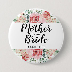 Badge Rond 7,6 Cm Mère d'aquarelle de pêche de la jeune mariée