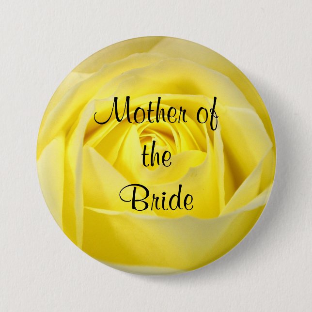Badge Rond 7,6 Cm Mère de la mariée, Rose jaune (Devant)
