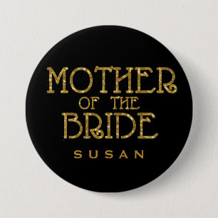 Badge Rond 7,6 Cm Mère de mariée Gold Faux Parties scintillant Nom B