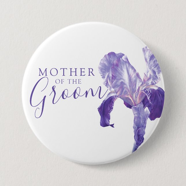 Badge Rond 7,6 Cm Mère du marié iris violet mariage (Devant)