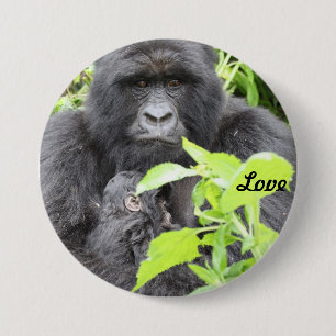 Badge Rond 7,6 Cm Mère et nourrisson de gorille de montagne
