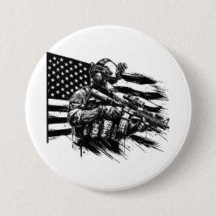 Badge Rond 7,6 Cm Militaire Soldat Américain Drapeau Art Patriotique