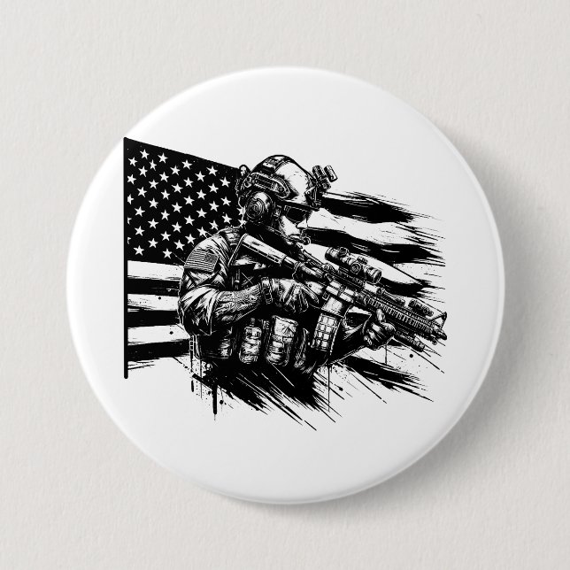 Badge Rond 7,6 Cm Militaire Soldat Américain Drapeau Art Patriotique (Devant)