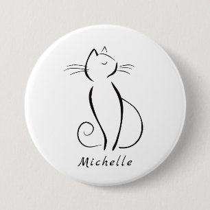 Badge Rond 7,6 Cm Mini chat noir sur blanc nom d'ajout