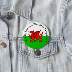 Badge Rond 7,6 Cm Modifier le texte Drapeau gallois Drapeau rouge de
