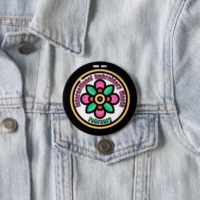 Badge Rond 7,6 Cm Mois international de la broderie (En situation)